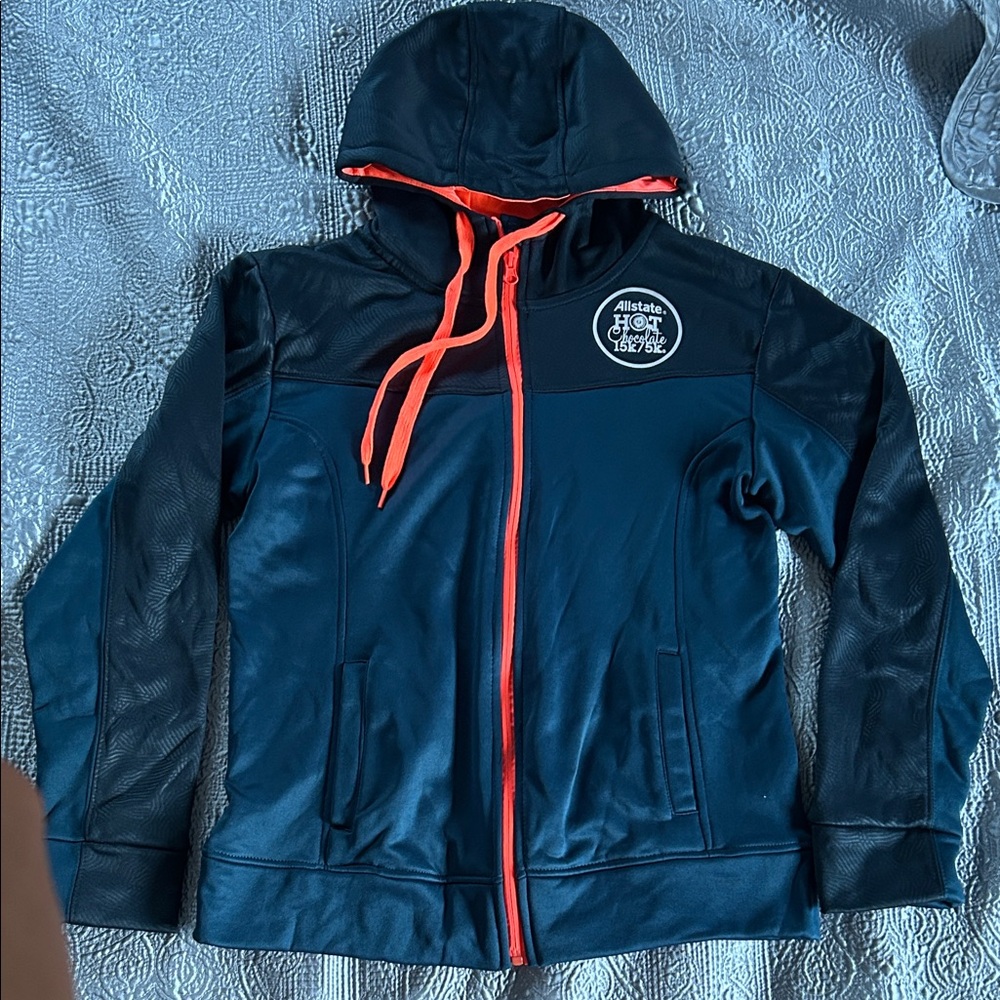 Blue and details in fluorescent orange color Zip-Up Hoodie